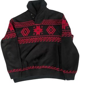 Polo Ralph Lauren Men's Black and Red Snowflake Shawl Collar Sweater